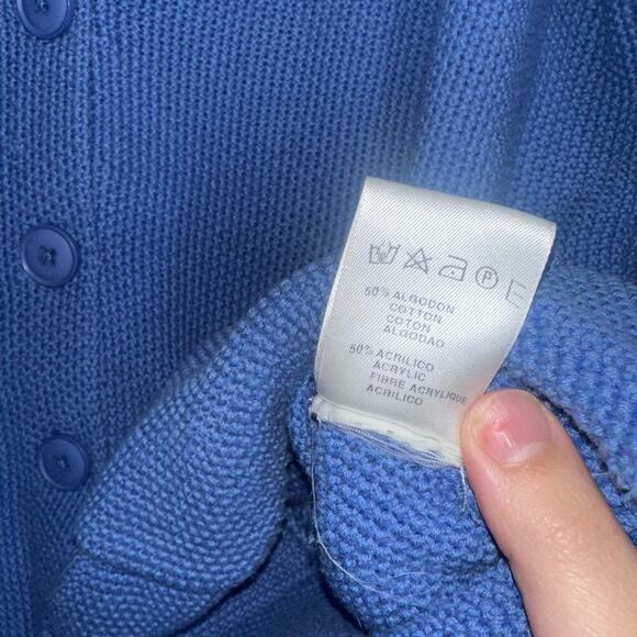Lasserre Blue Knit Blazer Cardigan Cotton Acrylic Button Front Medium Pockets - Picture 6 of 7